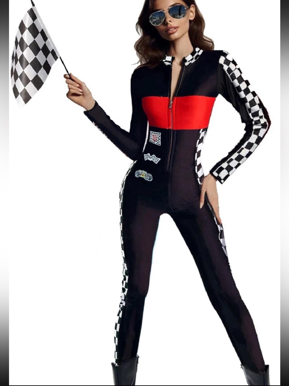 Sexy Race Car NASCAR Driver Jumpsuit Costume Racer Girl Halloween Bodycon